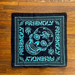 Black & Turquoise Cotton Bandana w/Skull print 21” x 21”